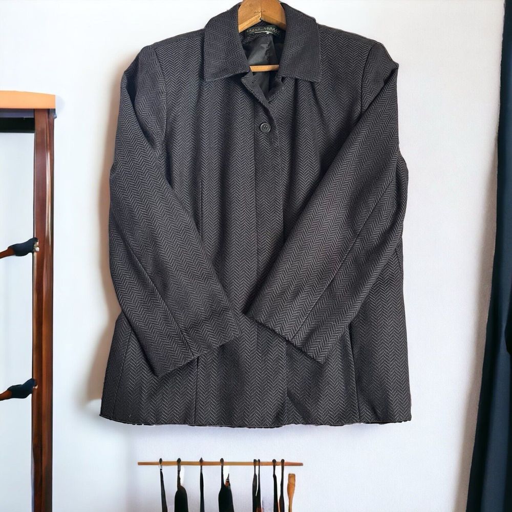 Vintage Harve Benard‎ Wool Blend Coat Blazer Gray Button Front Large Size 12